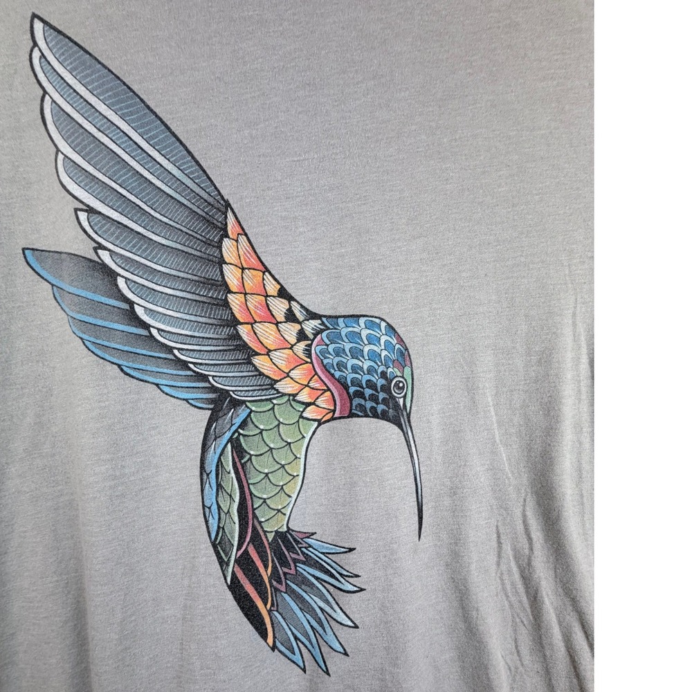Curbside Clothing Mens 2XL Gray Hummingbird Graphic Tee Artistic Bird T-Shirt
